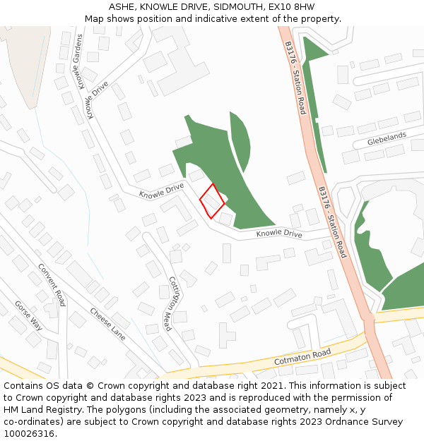 ASHE, KNOWLE DRIVE, SIDMOUTH, EX10 8HW: Location map and indicative extent of plot