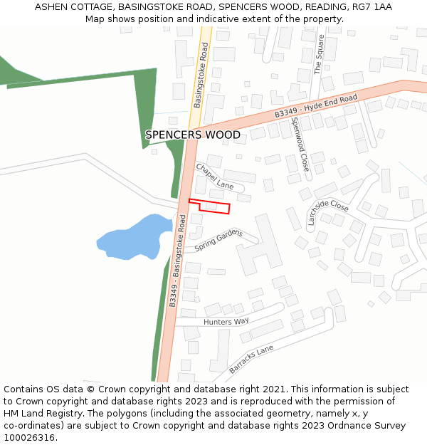 ASHEN COTTAGE, BASINGSTOKE ROAD, SPENCERS WOOD, READING, RG7 1AA: Location map and indicative extent of plot