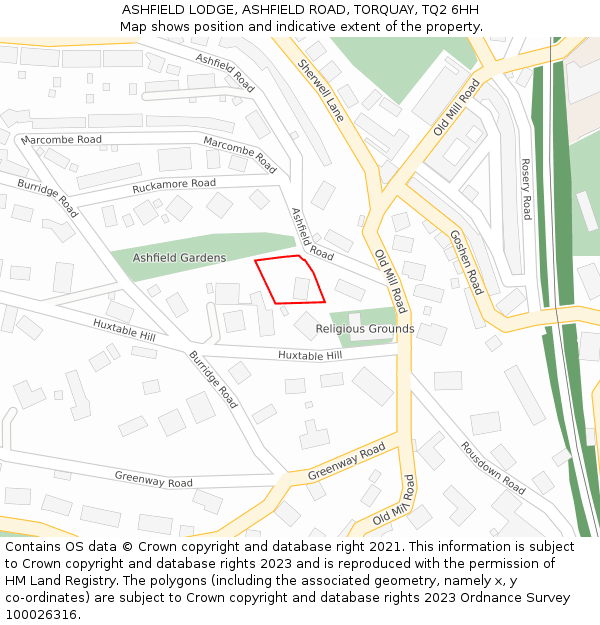 ASHFIELD LODGE, ASHFIELD ROAD, TORQUAY, TQ2 6HH: Location map and indicative extent of plot