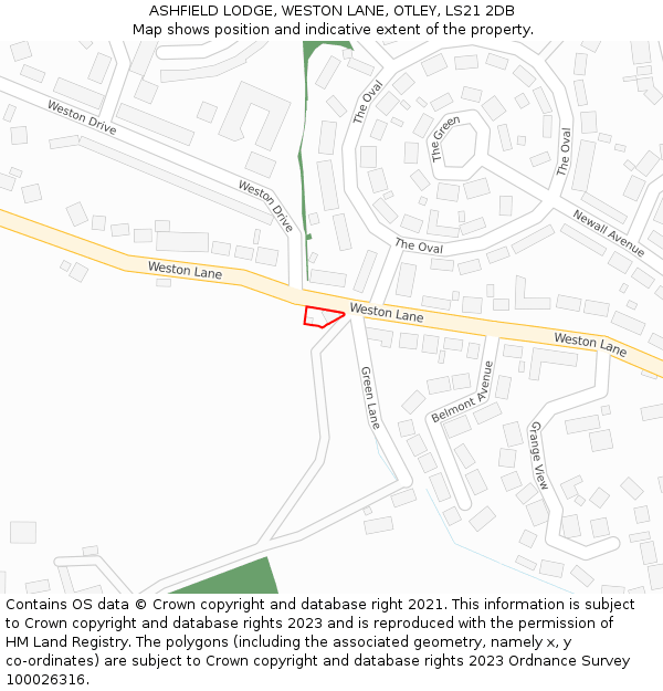 ASHFIELD LODGE, WESTON LANE, OTLEY, LS21 2DB: Location map and indicative extent of plot