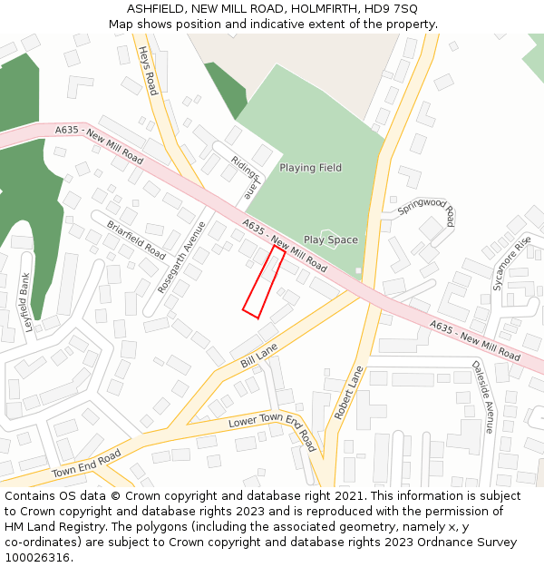 ASHFIELD, NEW MILL ROAD, HOLMFIRTH, HD9 7SQ: Location map and indicative extent of plot