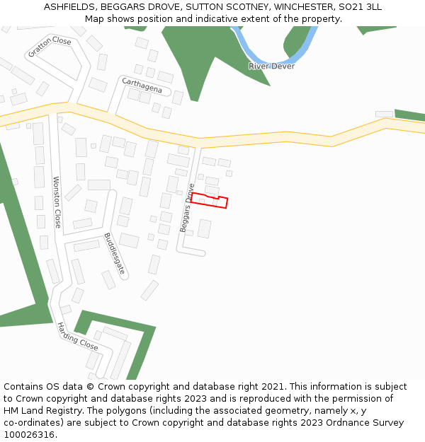 ASHFIELDS, BEGGARS DROVE, SUTTON SCOTNEY, WINCHESTER, SO21 3LL: Location map and indicative extent of plot