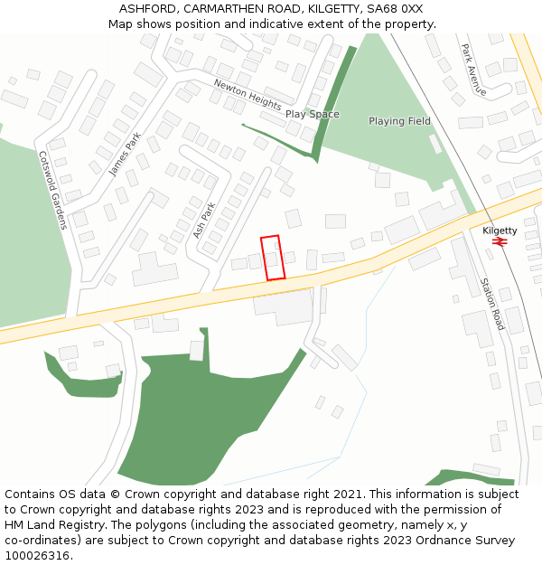 ASHFORD, CARMARTHEN ROAD, KILGETTY, SA68 0XX: Location map and indicative extent of plot