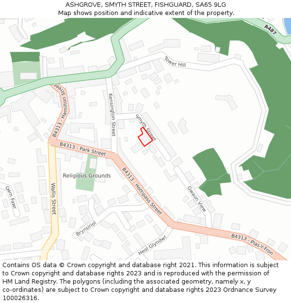 ASHGROVE, SMYTH STREET, FISHGUARD, SA65 9LG: Location map and indicative extent of plot