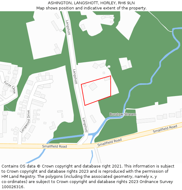 ASHINGTON, LANGSHOTT, HORLEY, RH6 9LN: Location map and indicative extent of plot