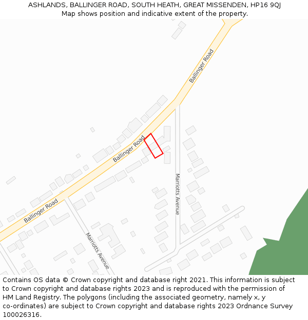 ASHLANDS, BALLINGER ROAD, SOUTH HEATH, GREAT MISSENDEN, HP16 9QJ: Location map and indicative extent of plot