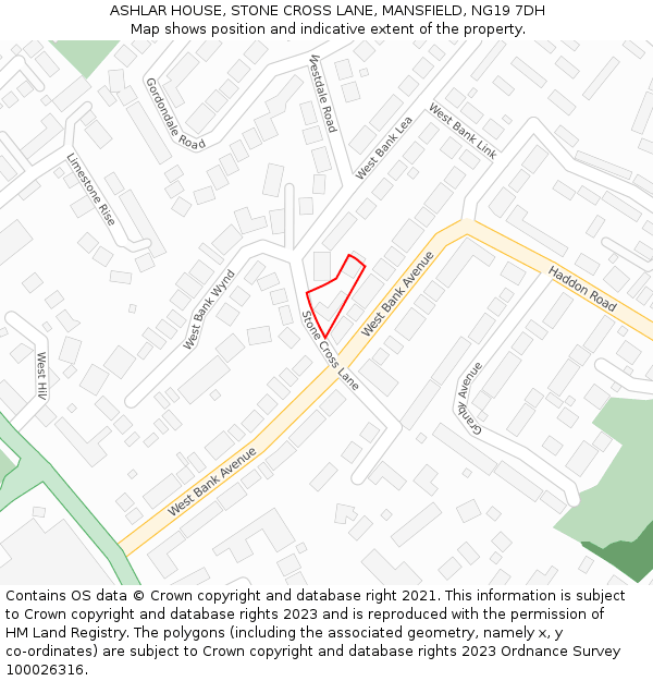 ASHLAR HOUSE, STONE CROSS LANE, MANSFIELD, NG19 7DH: Location map and indicative extent of plot