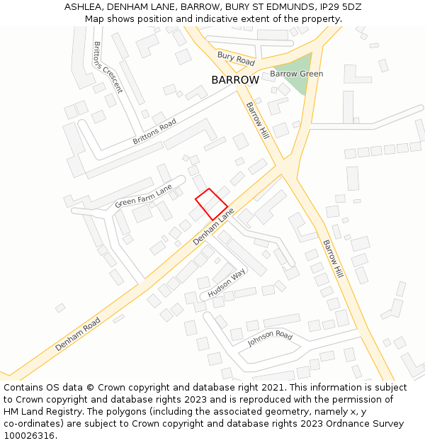 ASHLEA, DENHAM LANE, BARROW, BURY ST EDMUNDS, IP29 5DZ: Location map and indicative extent of plot