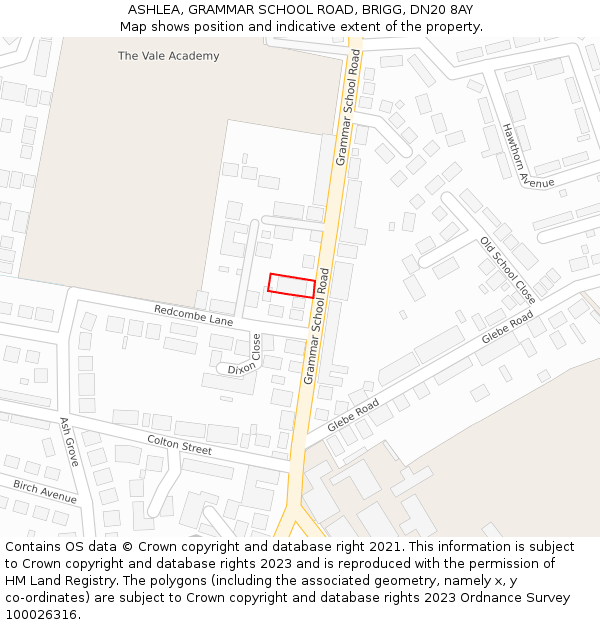 ASHLEA, GRAMMAR SCHOOL ROAD, BRIGG, DN20 8AY: Location map and indicative extent of plot