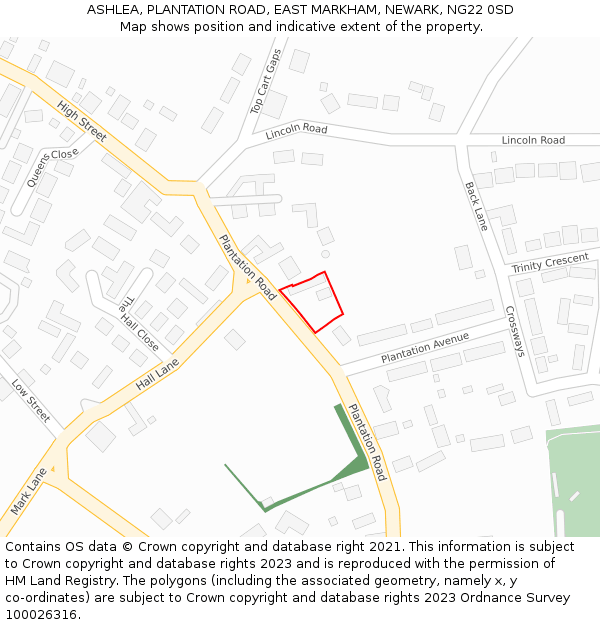 ASHLEA, PLANTATION ROAD, EAST MARKHAM, NEWARK, NG22 0SD: Location map and indicative extent of plot