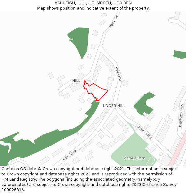 ASHLEIGH, HILL, HOLMFIRTH, HD9 3BN: Location map and indicative extent of plot