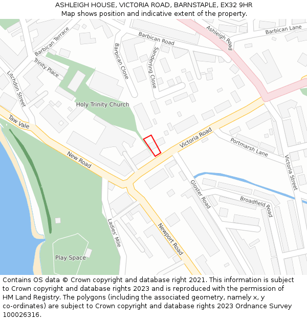 ASHLEIGH HOUSE, VICTORIA ROAD, BARNSTAPLE, EX32 9HR: Location map and indicative extent of plot