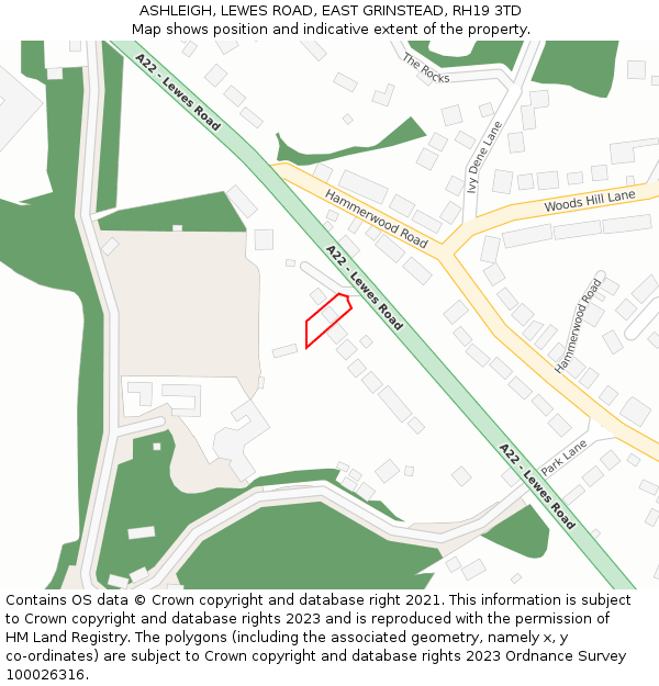 ASHLEIGH, LEWES ROAD, EAST GRINSTEAD, RH19 3TD: Location map and indicative extent of plot