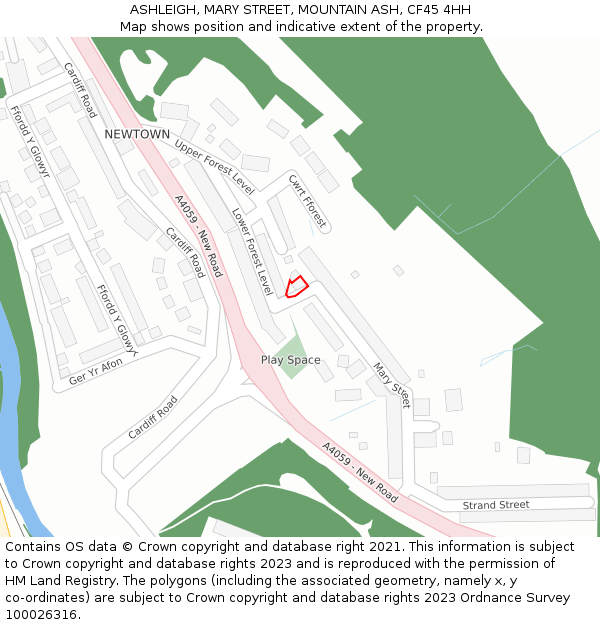 ASHLEIGH, MARY STREET, MOUNTAIN ASH, CF45 4HH: Location map and indicative extent of plot