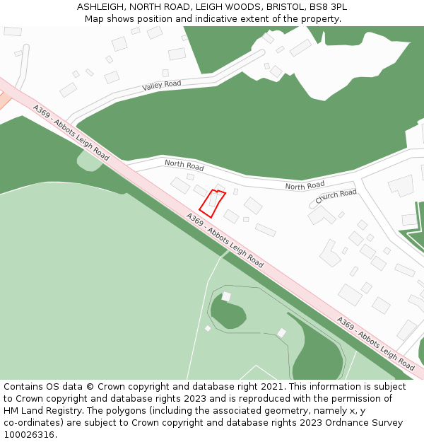 ASHLEIGH, NORTH ROAD, LEIGH WOODS, BRISTOL, BS8 3PL: Location map and indicative extent of plot