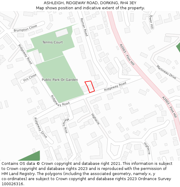 ASHLEIGH, RIDGEWAY ROAD, DORKING, RH4 3EY: Location map and indicative extent of plot