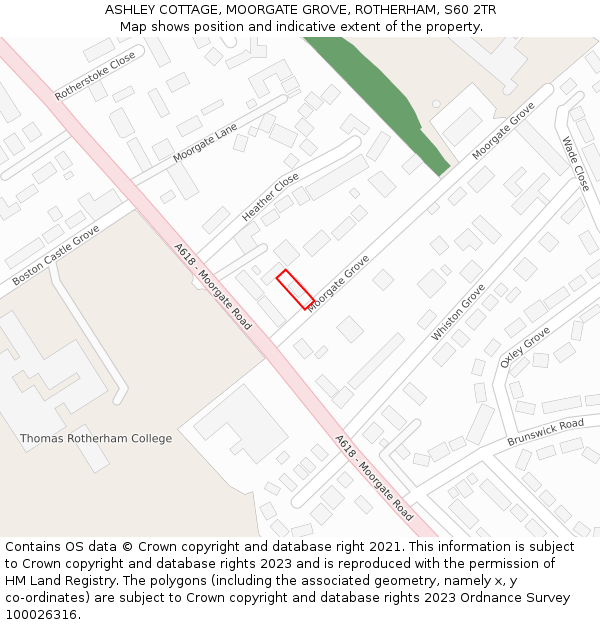 ASHLEY COTTAGE, MOORGATE GROVE, ROTHERHAM, S60 2TR: Location map and indicative extent of plot