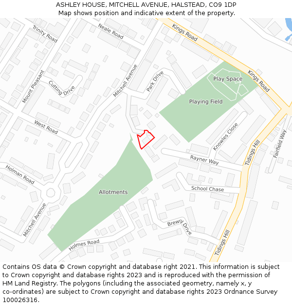 ASHLEY HOUSE, MITCHELL AVENUE, HALSTEAD, CO9 1DP: Location map and indicative extent of plot