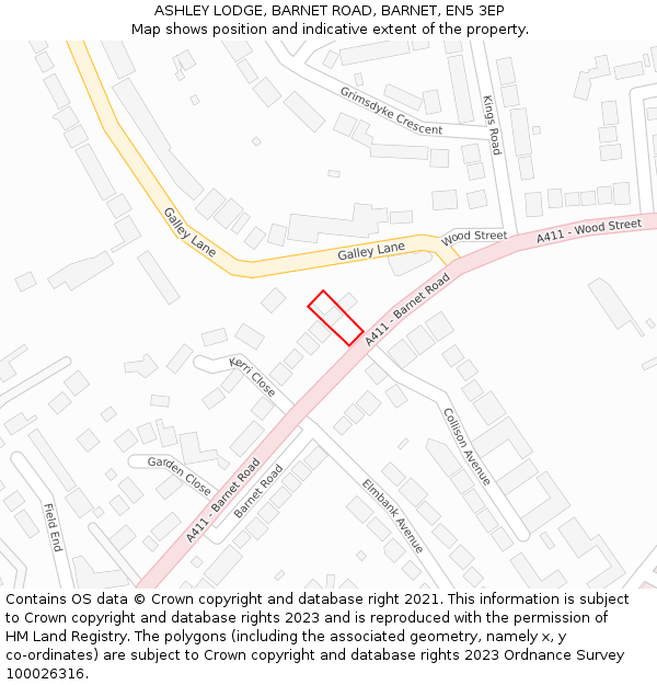 ASHLEY LODGE, BARNET ROAD, BARNET, EN5 3EP: Location map and indicative extent of plot
