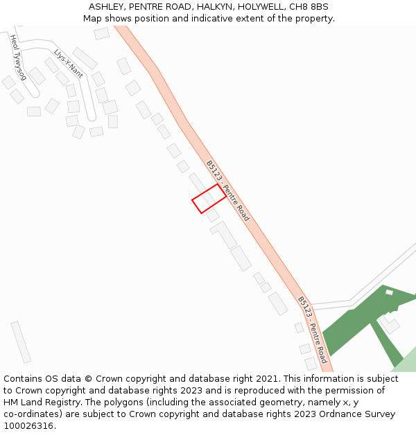 ASHLEY, PENTRE ROAD, HALKYN, HOLYWELL, CH8 8BS: Location map and indicative extent of plot