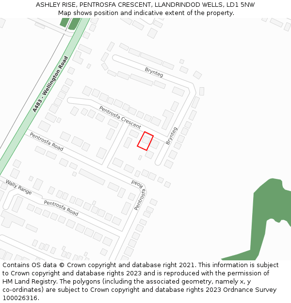 ASHLEY RISE, PENTROSFA CRESCENT, LLANDRINDOD WELLS, LD1 5NW: Location map and indicative extent of plot