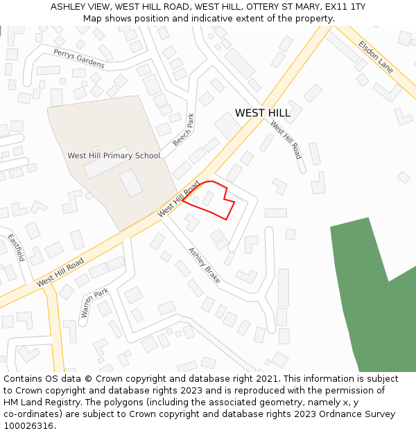 ASHLEY VIEW, WEST HILL ROAD, WEST HILL, OTTERY ST MARY, EX11 1TY: Location map and indicative extent of plot
