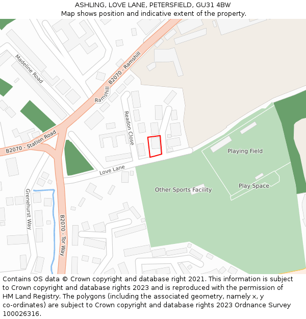 ASHLING, LOVE LANE, PETERSFIELD, GU31 4BW: Location map and indicative extent of plot