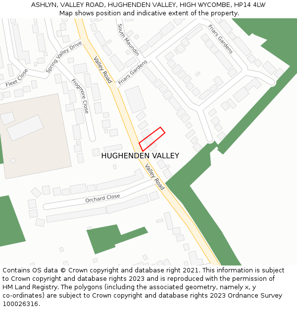 ASHLYN, VALLEY ROAD, HUGHENDEN VALLEY, HIGH WYCOMBE, HP14 4LW: Location map and indicative extent of plot
