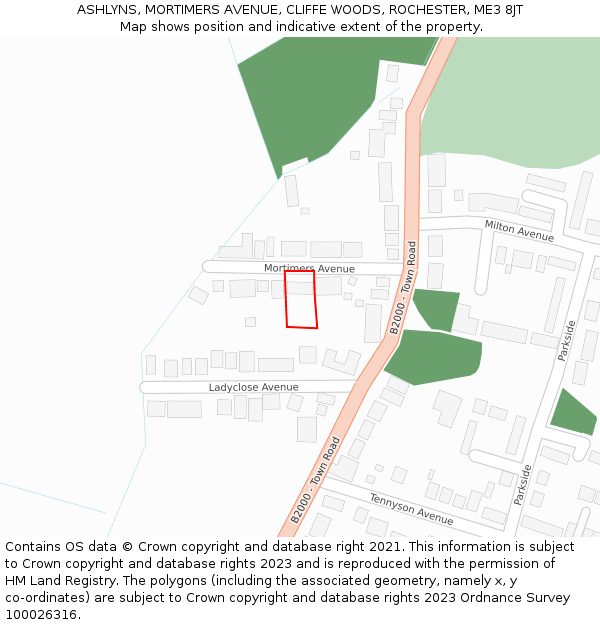 ASHLYNS, MORTIMERS AVENUE, CLIFFE WOODS, ROCHESTER, ME3 8JT: Location map and indicative extent of plot