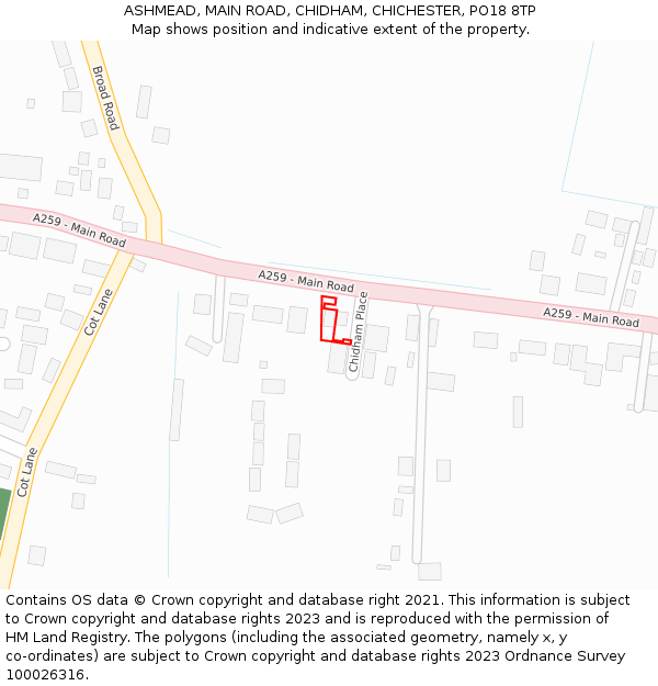 ASHMEAD, MAIN ROAD, CHIDHAM, CHICHESTER, PO18 8TP: Location map and indicative extent of plot