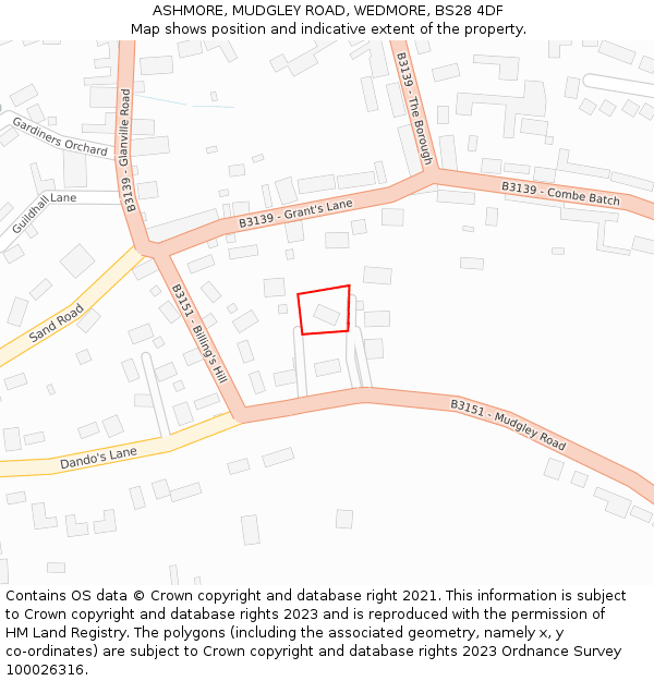 ASHMORE, MUDGLEY ROAD, WEDMORE, BS28 4DF: Location map and indicative extent of plot