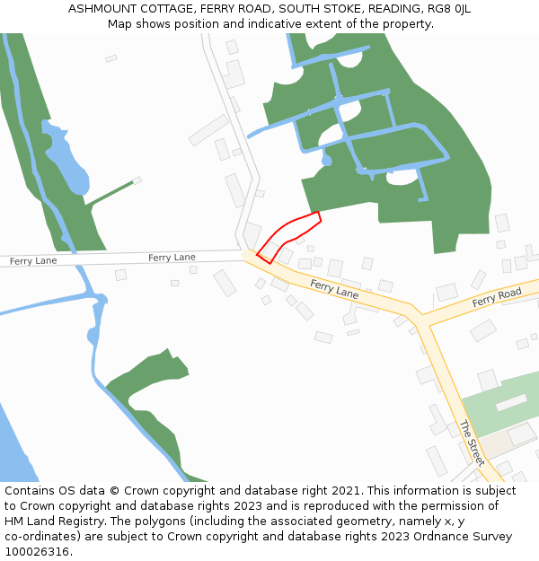 ASHMOUNT COTTAGE, FERRY ROAD, SOUTH STOKE, READING, RG8 0JL: Location map and indicative extent of plot