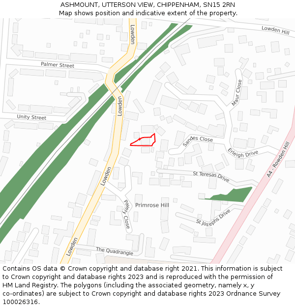 ASHMOUNT, UTTERSON VIEW, CHIPPENHAM, SN15 2RN: Location map and indicative extent of plot