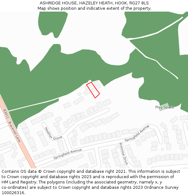 ASHRIDGE HOUSE, HAZELEY HEATH, HOOK, RG27 8LS: Location map and indicative extent of plot