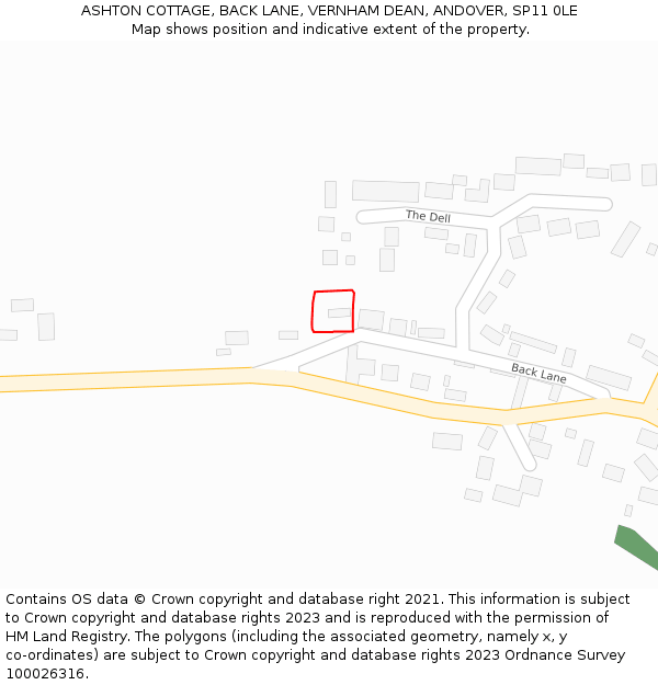 ASHTON COTTAGE, BACK LANE, VERNHAM DEAN, ANDOVER, SP11 0LE: Location map and indicative extent of plot