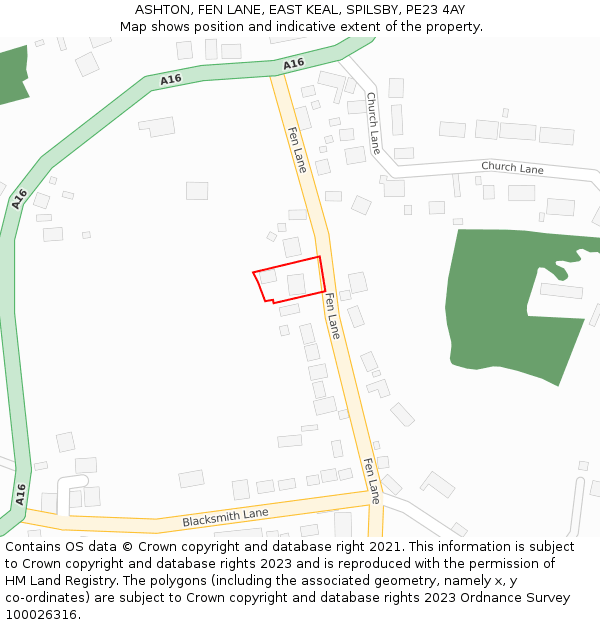 ASHTON, FEN LANE, EAST KEAL, SPILSBY, PE23 4AY: Location map and indicative extent of plot