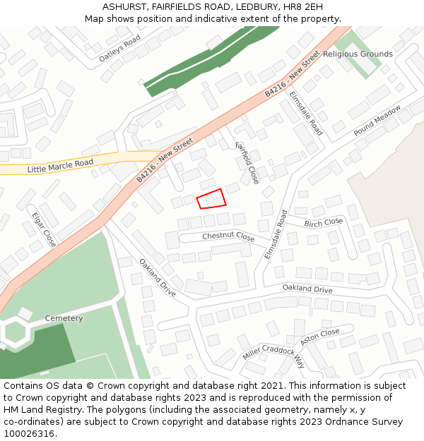 ASHURST, FAIRFIELDS ROAD, LEDBURY, HR8 2EH: Location map and indicative extent of plot