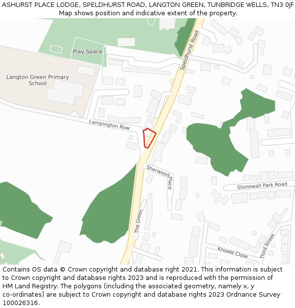ASHURST PLACE LODGE, SPELDHURST ROAD, LANGTON GREEN, TUNBRIDGE WELLS, TN3 0JF: Location map and indicative extent of plot