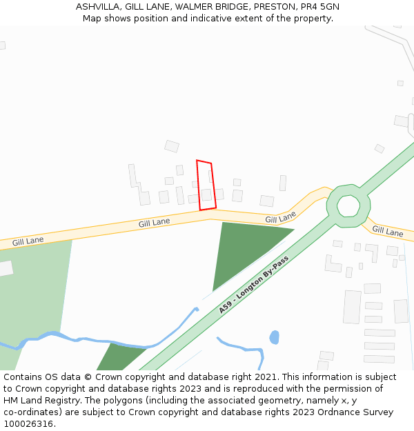 ASHVILLA, GILL LANE, WALMER BRIDGE, PRESTON, PR4 5GN: Location map and indicative extent of plot