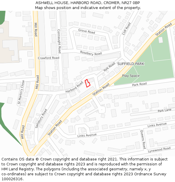 ASHWELL HOUSE, HARBORD ROAD, CROMER, NR27 0BP: Location map and indicative extent of plot