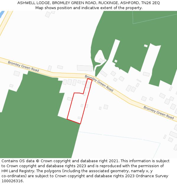 ASHWELL LODGE, BROMLEY GREEN ROAD, RUCKINGE, ASHFORD, TN26 2EQ: Location map and indicative extent of plot