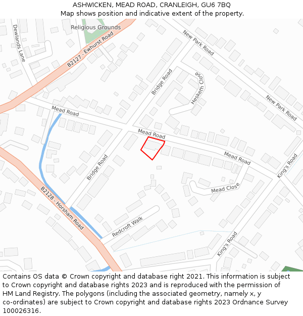 ASHWICKEN, MEAD ROAD, CRANLEIGH, GU6 7BQ: Location map and indicative extent of plot