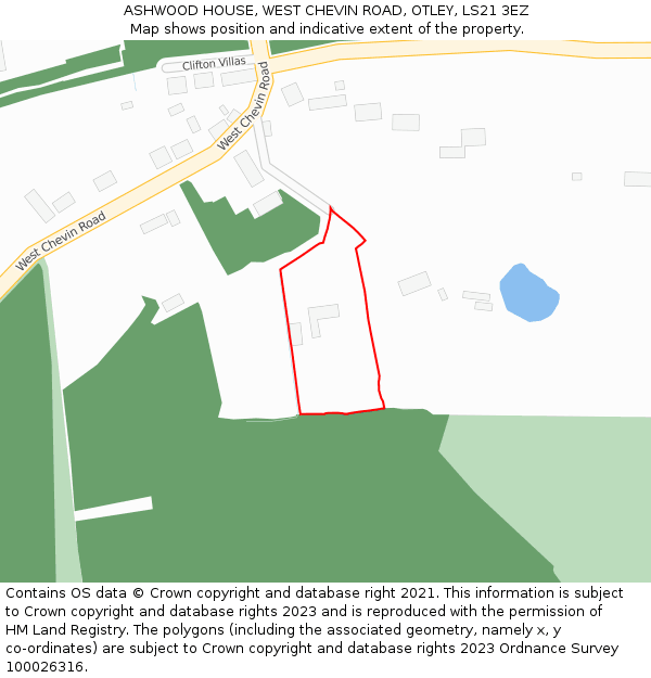 ASHWOOD HOUSE, WEST CHEVIN ROAD, OTLEY, LS21 3EZ: Location map and indicative extent of plot