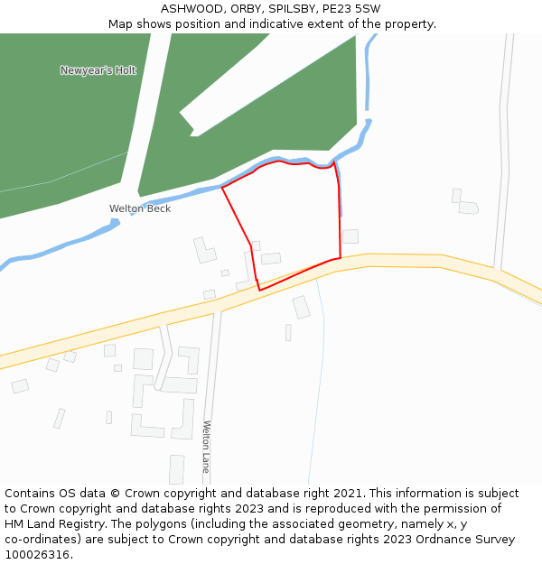 ASHWOOD, ORBY, SPILSBY, PE23 5SW: Location map and indicative extent of plot