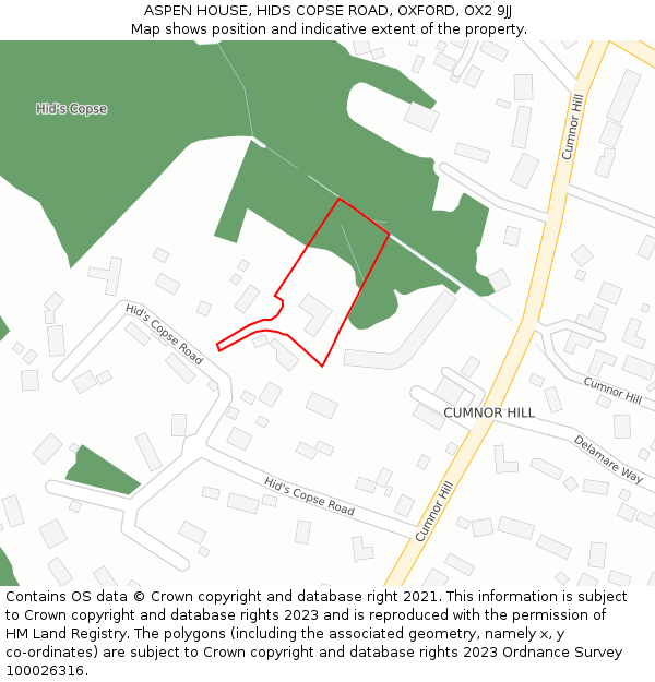 ASPEN HOUSE, HIDS COPSE ROAD, OXFORD, OX2 9JJ: Location map and indicative extent of plot
