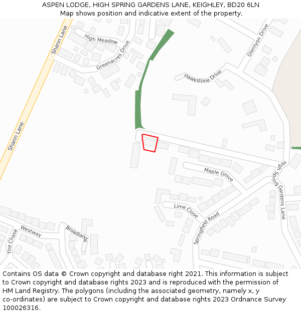 ASPEN LODGE, HIGH SPRING GARDENS LANE, KEIGHLEY, BD20 6LN: Location map and indicative extent of plot