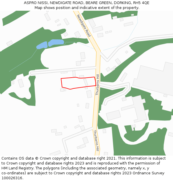 ASPRO NISSI, NEWDIGATE ROAD, BEARE GREEN, DORKING, RH5 4QE: Location map and indicative extent of plot