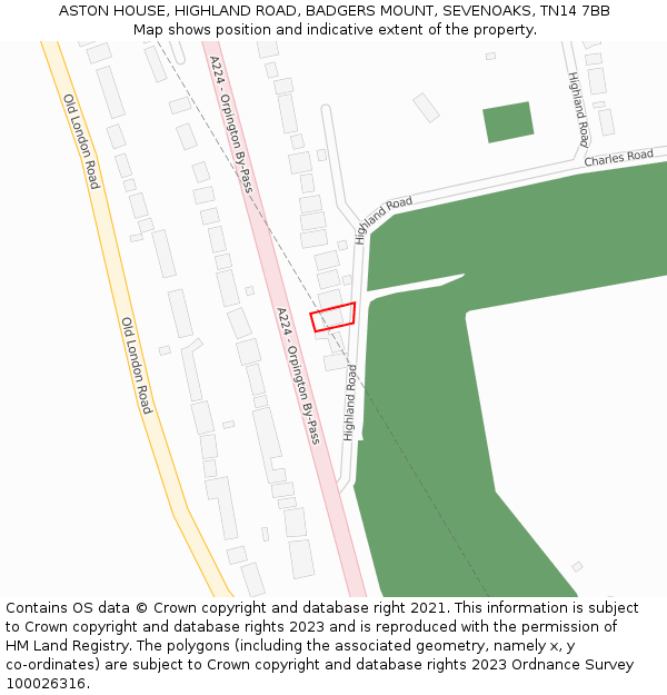 ASTON HOUSE, HIGHLAND ROAD, BADGERS MOUNT, SEVENOAKS, TN14 7BB: Location map and indicative extent of plot