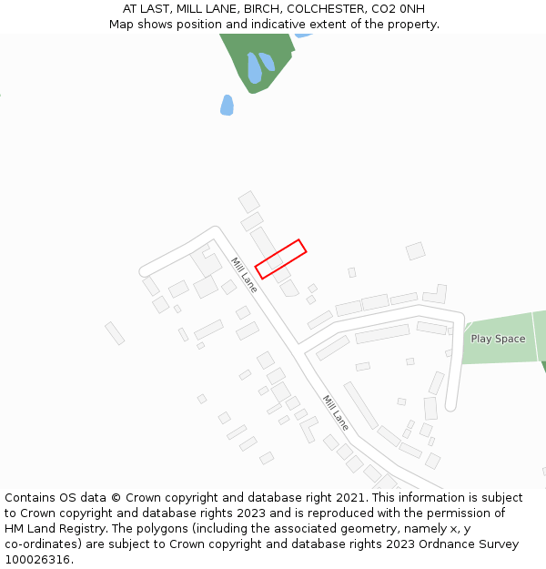 AT LAST, MILL LANE, BIRCH, COLCHESTER, CO2 0NH: Location map and indicative extent of plot