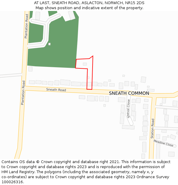 AT LAST, SNEATH ROAD, ASLACTON, NORWICH, NR15 2DS: Location map and indicative extent of plot